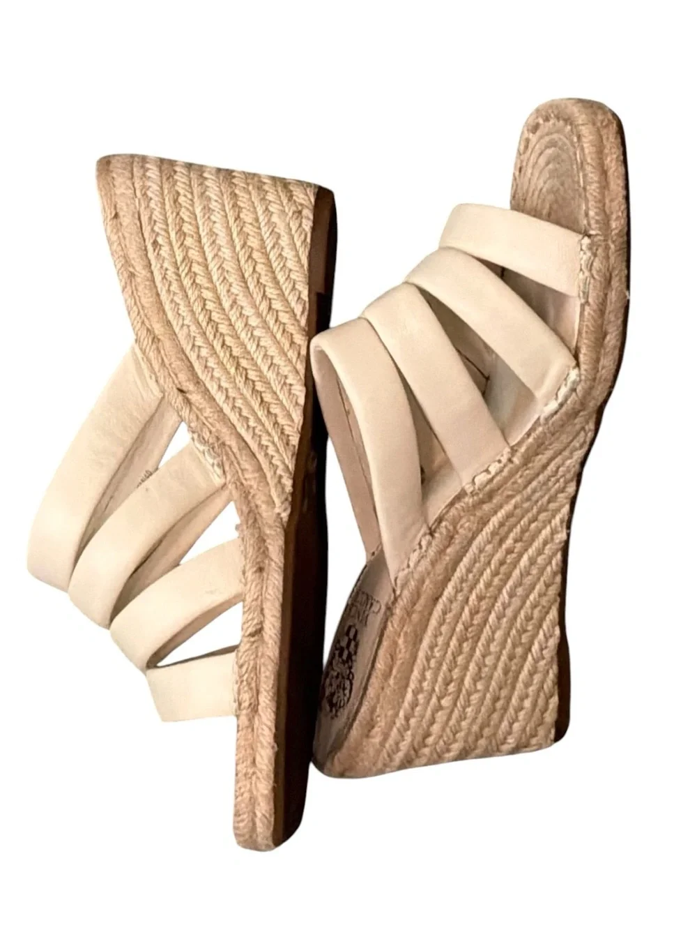 Vince Camuto Molisana Cream Leather Espadrille Wedge Sandal
